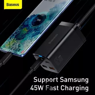 Baseus rýchlonabíjačka do siete GaN3 Pro, 2x USB-C, 2x USB 65W čierna