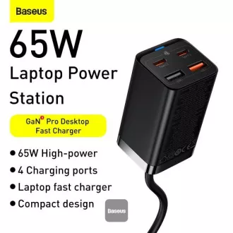 Baseus rýchlonabíjačka do siete GaN3 Pro, 2x USB-C, 2x USB 65W čierna