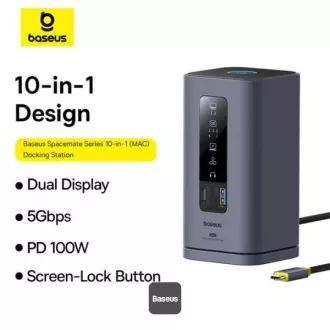 Baseus Dokovacia stanica Spacemate 10v1 (USB-C PD 100W, USB-C, 2x USB-A, 2x HDMI) sivá