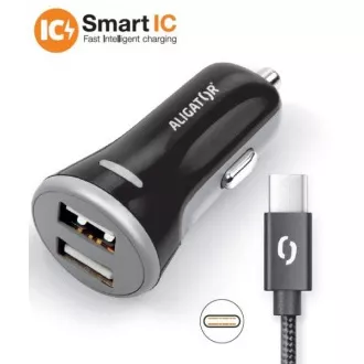 ALIGATOR Chytrá nabíjačka do auta 3.4A, 2xUSB, smart IC, čierna, USB-C kábel