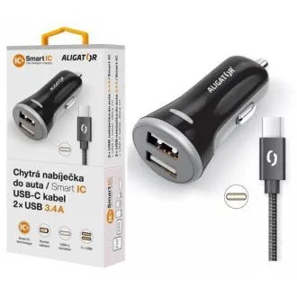 ALIGATOR Chytrá nabíjačka do auta 3.4A, 2xUSB, smart IC, čierna, USB-C kábel ALIGATOR Chytrá nabíjačka do auta 3.4A, 2xUSB, smart IC, čierna, USB-C kábel