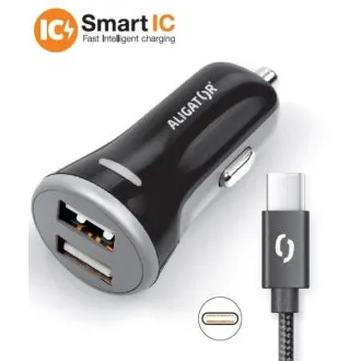 ALIGATOR Chytrá nabíjačka do auta 3.4A, 2xUSB, smart IC, čierna, USB-C kábel ALIGATOR Chytrá nabíjačka do auta 3.4A, 2xUSB, smart IC, čierna, USB-C kábel