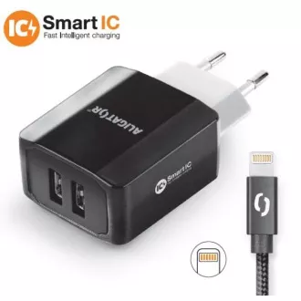 Múdra sieťová nabíjačka ALIGATOR 3.4A, 2xUSB, smart IC, čierna, kábel pre iPhone/iPad 2A