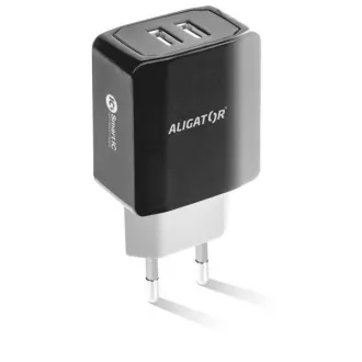 Múdra sieťová nabíjačka ALIGATOR 3.4A, 2xUSB, smart IC, čierna, kábel pre iPhone/iPad 2A