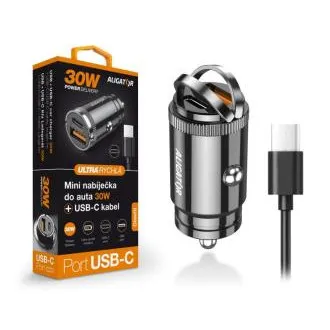 Aligator mini nabíjačka do auta Power Delivery 30W, USB-C + USB-A, USB-C/USB-C kábel Aligator mini nabíjačka do auta Power Delivery 30W, USB-C + USB-A, USB-C/USB-C kábel
