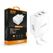 Múdra sieťová nabíjačka ALIGATOR Power Delivery 40W, 2xUSB-C, biela