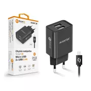 Múdra sieťová nabíjačka ALIGATOR 2,4 A, 2xUSB, smart IC, čierna, micro USB kábel