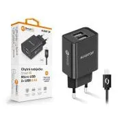 Múdra sieťová nabíjačka ALIGATOR 2,4 A, 2xUSB, smart IC, čierna, micro USB kábel