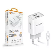 Múdra sieťová nabíjačka ALIGATOR 2,4A, 2xUSB, smart IC, biela, micro USB kábel