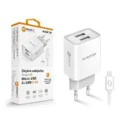 Múdra sieťová nabíjačka ALIGATOR 2,4A, 2xUSB, smart IC, biela, micro USB kábel