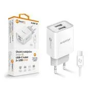 Múdra sieťová nabíjačka ALIGATOR 2,4A, 2xUSB, smart IC, biela, USB-C kábel