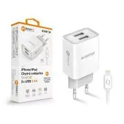 Múdra sieťová nabíjačka ALIGATOR 2,4A, 2xUSB, smart IC, biela, USB kábel pre iPhone / iPad