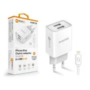 Múdra sieťová nabíjačka ALIGATOR 2,4A, 2xUSB, smart IC, biela, USB kábel pre iPhone / iPad