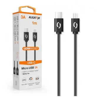 ALIGATOR Dátový kábel POWER 3A, USB-C/microUSB čierny ALIGATOR Dátový kábel POWER 3A, USB-C/microUSB čierny