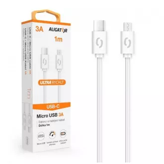 ALIGATOR Dátový kábel POWER 3A, USB-C/microUSB biely