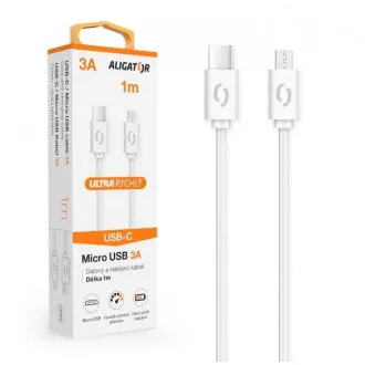 ALIGATOR Dátový kábel POWER 3A, USB-C/microUSB biely ALIGATOR Dátový kábel POWER 3A, USB-C/microUSB biely