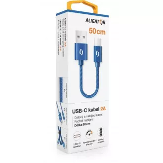 ALIGATOR PREMIUM 2A kábel, 50cm USB-C, modrá