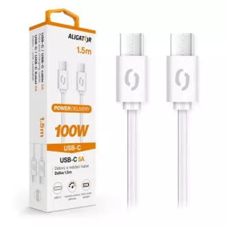 Dátový kábel ALIGATOR POWER 100W, USB-C/USB-C 5A, 1,5m biely Dátový kábel ALIGATOR POWER 100W, USB-C/USB-C 5A, 1,5m biely