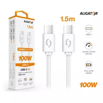 Dátový kábel ALIGATOR POWER 100W, USB-C/USB-C 5A, 1,5m biely Dátový kábel ALIGATOR POWER 100W, USB-C/USB-C 5A, 1,5m biely