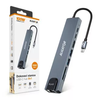 Aligator Dokovacia stanica USB-C/Hub 8v1 (USB-C/2xUSB/SD/MicroSD/HDTV/RJ45) Aligator Dokovacia stanica USB-C/Hub 8v1 (USB-C/2xUSB/SD/MicroSD/HDTV/RJ45)