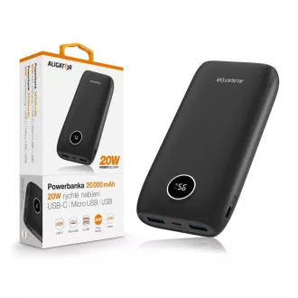 ALIGATOR Powerbanka Power Delivery 20W, rýchle nabíjanie, 20 000 mAh, čierna ALIGATOR Powerbanka Power Delivery 20W, rýchle nabíjanie, 20 000 mAh, čierna