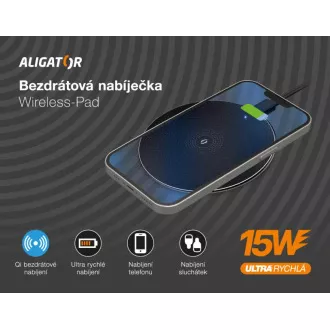 ALIGATOR bezdrôtová nabíjačka Aligator Pad 15W čierna ALIGATOR bezdrôtová nabíjačka Aligator Pad 15W čierna