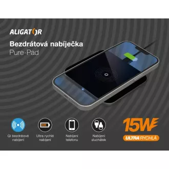 ALIGATOR bezdrôtová nabíjačka Aligator Pure-Pad 15W, čierna ALIGATOR bezdrôtová nabíjačka Aligator Pure-Pad 15W, čierna