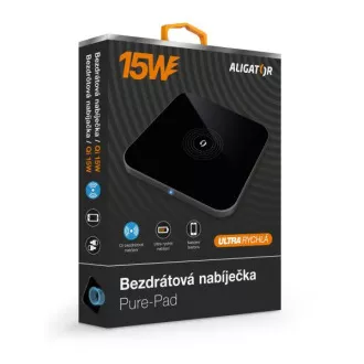 ALIGATOR bezdrôtová nabíjačka Aligator Pure-Pad 15W, čierna ALIGATOR bezdrôtová nabíjačka Aligator Pure-Pad 15W, čierna