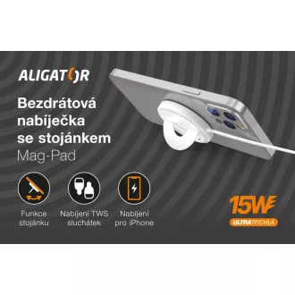 ALIGATOR bezdrôtová nabíjačka ALIGATOR Mag-Pad, určené pre MagSafe, 15W, biela