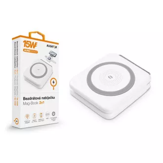 Bezdrôtová nabíjačka ALIGATOR Mag-Book 2v1, určené pre MagSafe a nabíjanie Apple Watch, 15W, biela