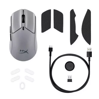 HyperX Pulsefire Haste 2 Pre/Herná/Optická/Pre pravákov/26 000 DPI/USB+BT/Sivá
