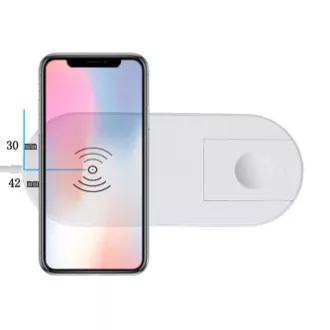 2v1 bezdrôtová nabíjačka, pre telefón a Apple Watch, biela, 5V, 10W, Qi