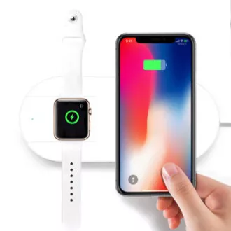 2v1 bezdrôtová nabíjačka, pre telefón a Apple Watch, biela, 5V, 10W, Qi