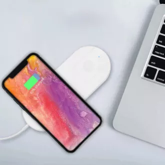 2v1 bezdrôtová nabíjačka, pre telefón a Apple Watch, biela, 5V, 10W, Qi