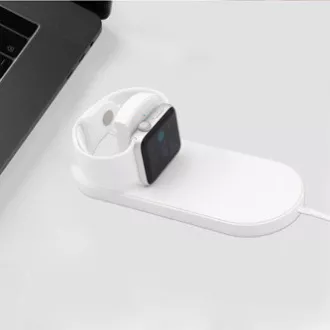 2v1 bezdrôtová nabíjačka, pre telefón a Apple Watch, biela, 5V, 10W, Qi