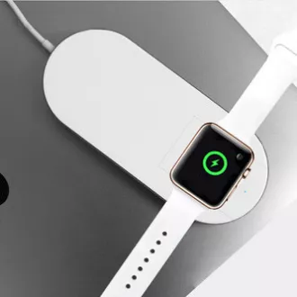 2v1 bezdrôtová nabíjačka, pre telefón a Apple Watch, biela, 5V, 10W, Qi