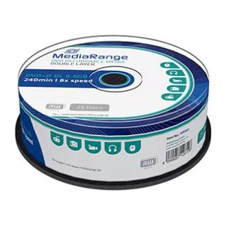 Mediarange DVD+R, MR469, 8.5GB, 8x, cake box, 25-pack, bez možnosti potlače, 12cm, Double Layer, pre archiváciu dať