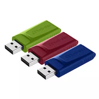 Verbatim USB flash disk, USB 2.0, 16GB, Slider, zelený, modrý, červený, 49326, USB A, s výsuvným konektorom, 3 ks