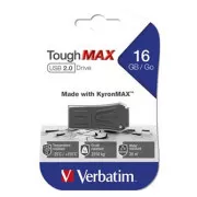 Verbatim USB flash disk, USB 2.0, 16GB, ToughMAX, čierny, 49330, USB A, kompozitný materiál KyronMAX(tm)