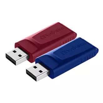 Verbatim USB flash disk, USB 2.0, 32GB, Slider, červený, modrý, 49327, USB A, s výsuvným konektorom, 2 ks