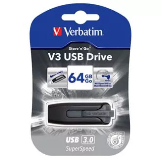 Verbatim USB flash disk, USB 3.0, 64GB, V3, Store N Go, čierny, 49174, USB A, s výsuvným konektorom Verbatim USB flash disk, USB 3.0, 64GB, V3, Store N Go, čierny, 49174, USB A, s výsuvným konektorom