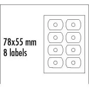 Logo etikety na CD 78mm x 55mm, A4, matné, biele, 8 etiket, CD-R card, 140g/m2, balené po 25 ks, pre inkoustové a laserové tlače