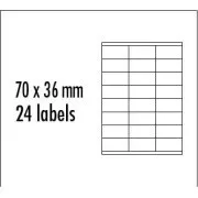 Logo etikety 70mm x 36mm, A4, matné, žlté, 24 etikety, balené po 10 ks, pre inkoustové a laserové tlačiarne