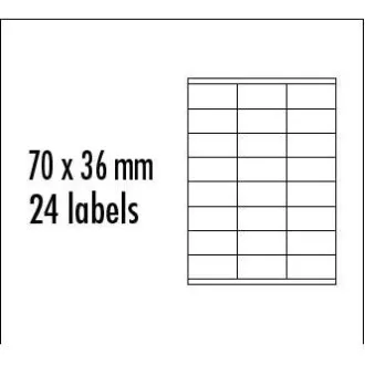 Logo etikety 70mm x 36mm, A4, matné, žlté, 24 etikety, balené po 10 ks, pre inkoustové a laserové tlačiarne