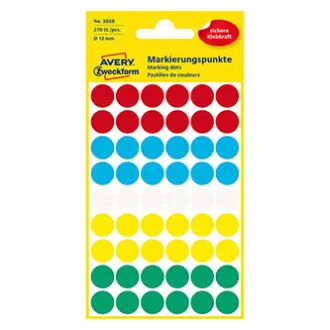 Avery Zweckform etikety 12mm, farebné, 54 etiket, značkovacie, balené po 5 ks, 3088, pre ručný popis