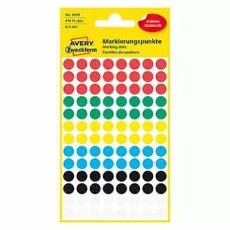 Avery Zweckform etikety 8mm, farebné, 104 etiket, značkovacie, snímateľné, balené po 4 ks, 3090, pre ručný popis