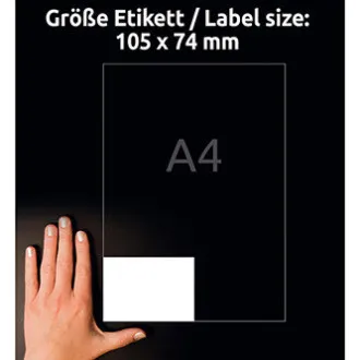 Avery Zweckform etikety 105mm x 74mm, A4, biele, 8 etikiet, balené po 100 ks, 3427, pre laserové a atramentové tlačiarne, kopírky Avery Zweckform etikety 105mm x 74mm, A4, biele, 8 etikiet, balené po 100 ks, 3427, pre laserové a atramentové tlačiarne, kopírky