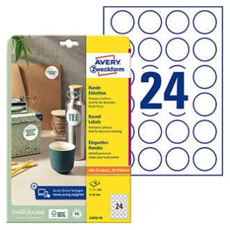 Avery Zweckform etikety 40mm, A4, biele, 24 etiket, balené po 10 ks, L3415-10, pre laserové a inkoustové tlačiarne, kopírky Avery Zweckform etikety 40mm, A4, biele, 24 etiket, balené po 10 ks, L3415-10, pre laserové a inkoustové tlačiarne, kopírky