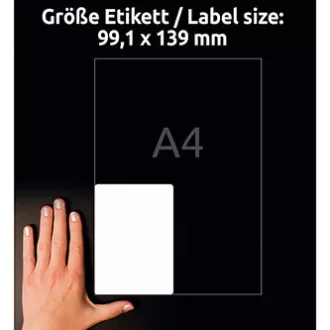 Avery Zweckform etikety 99.1mm x 139mm, A4, matné, biele, 4 etikety, veľmi odolné, balené po 20 ks, L4774-20, pre laserové tlačiar Avery Zweckform etikety 99.1mm x 139mm, A4, matné, biele, 4 etikety, veľmi odolné, balené po 20 ks, L4774-20, pre laserové tlačiar