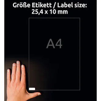 Avery Zweckform etikety 25.4mm x 10mm, A4, biele, 189 etikiet, s vysokou lepivosťou, balené po 20 ks, L7871-20, pre laserové a atr Avery Zweckform etikety 25.4mm x 10mm, A4, biele, 189 etikiet, s vysokou lepivosťou, balené po 20 ks, L7871-20, pre laserové a atr